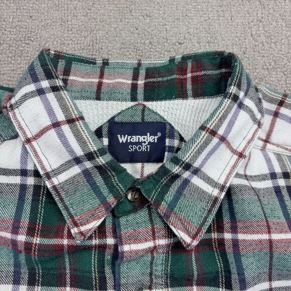 VTG Wrangler Sport Thermal Lined Flannel Mens XXL Green Plaid Cotton 90s Era - Picture 3 of 7